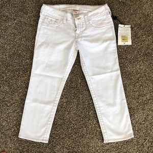 NWT True Religion White Capri Brown Gold Size 27